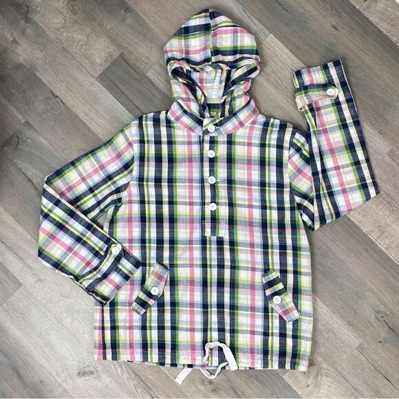Merona Plaid Cotton Canvas Pullover Hoodie Jacket Pink Blue Small - Picture 15 of 15